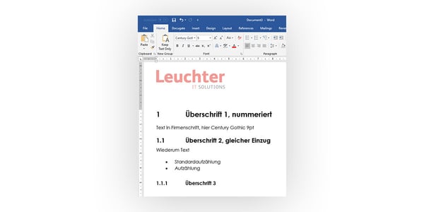 Screenshot mit unterschiedlichen Formatierungen in Word