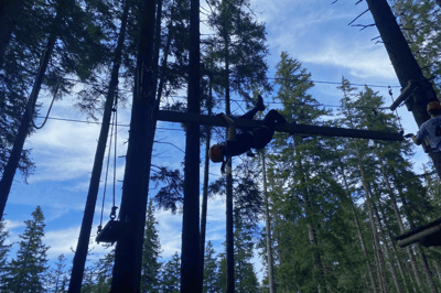 Hinderniss im Seilpark überwinden