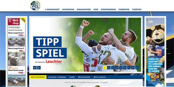 Screenshot der FCL Website zeigt Tipp Spiel Ankündigung